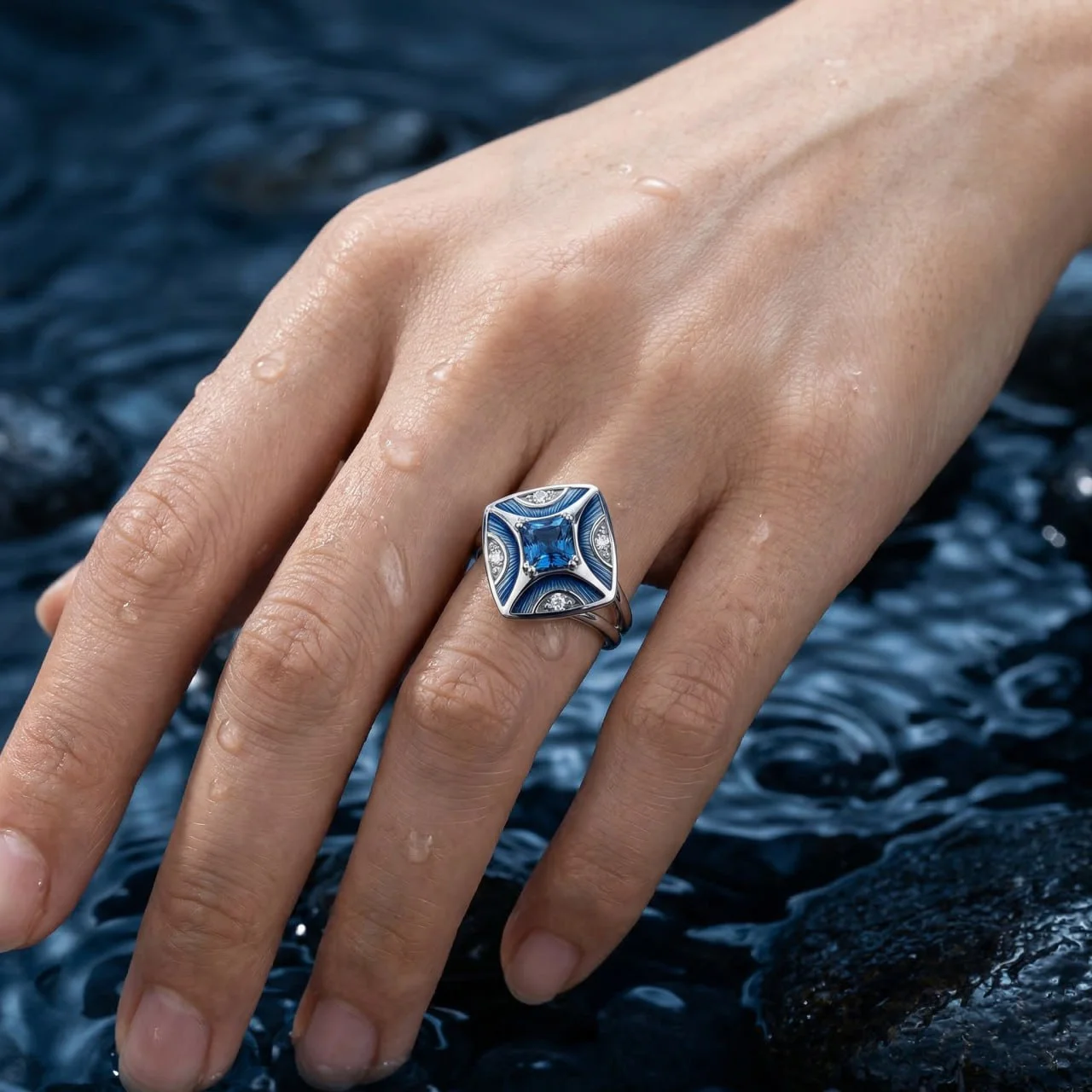 Кольцо "Эдмон" с синим сапфиром